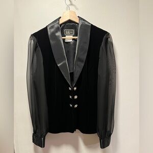 VINTAGE- Silk and black textured velvet blouse